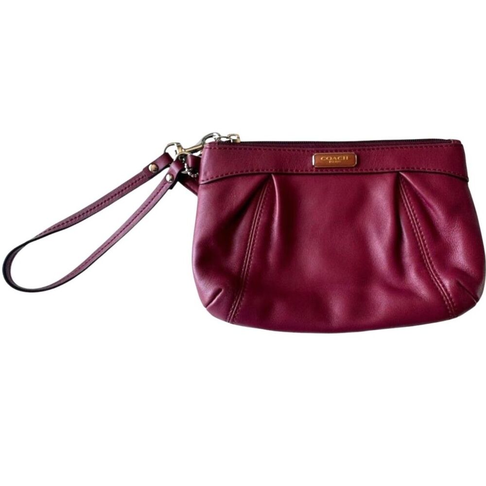 Coach Simone Pleated Soft Leather Wristlet Deep Red Magenta Y2K Era Mini Clutch